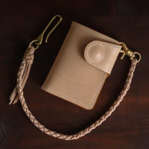 Leather biker wallet natural front