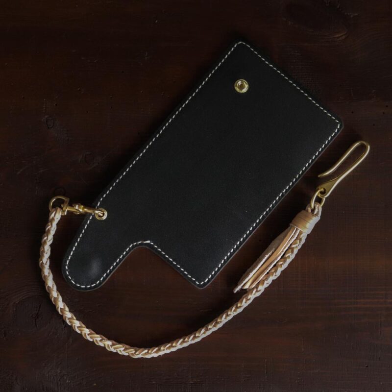 Leather biker wallet black open back