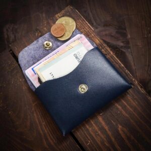 Coin and Cards Leather Wallet Blue Open