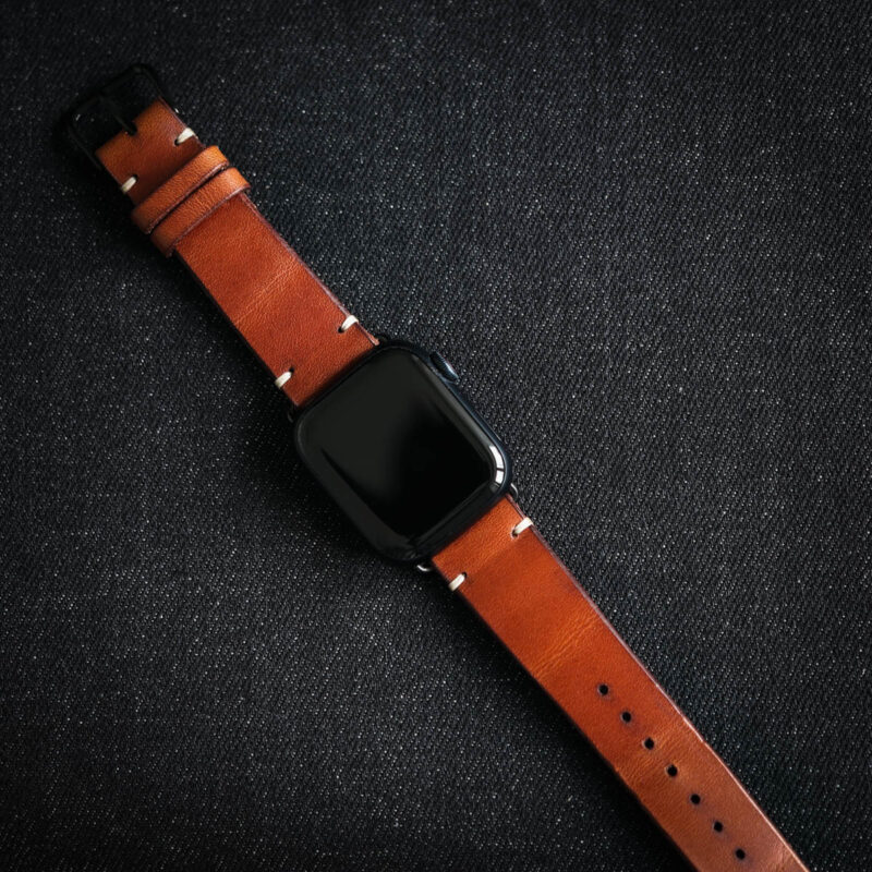 Leather Apple Watch Band Brown open