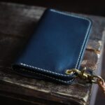 Leather trucker wallet mid blue eyelet lanyard