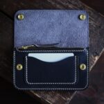 Leather trucker wallet mid blue with card