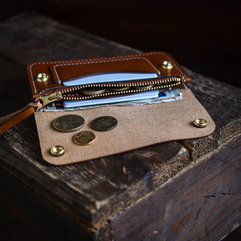 Leather trucker wallet mid brown cash