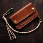 Leather trucker wallet mid brown lanyard